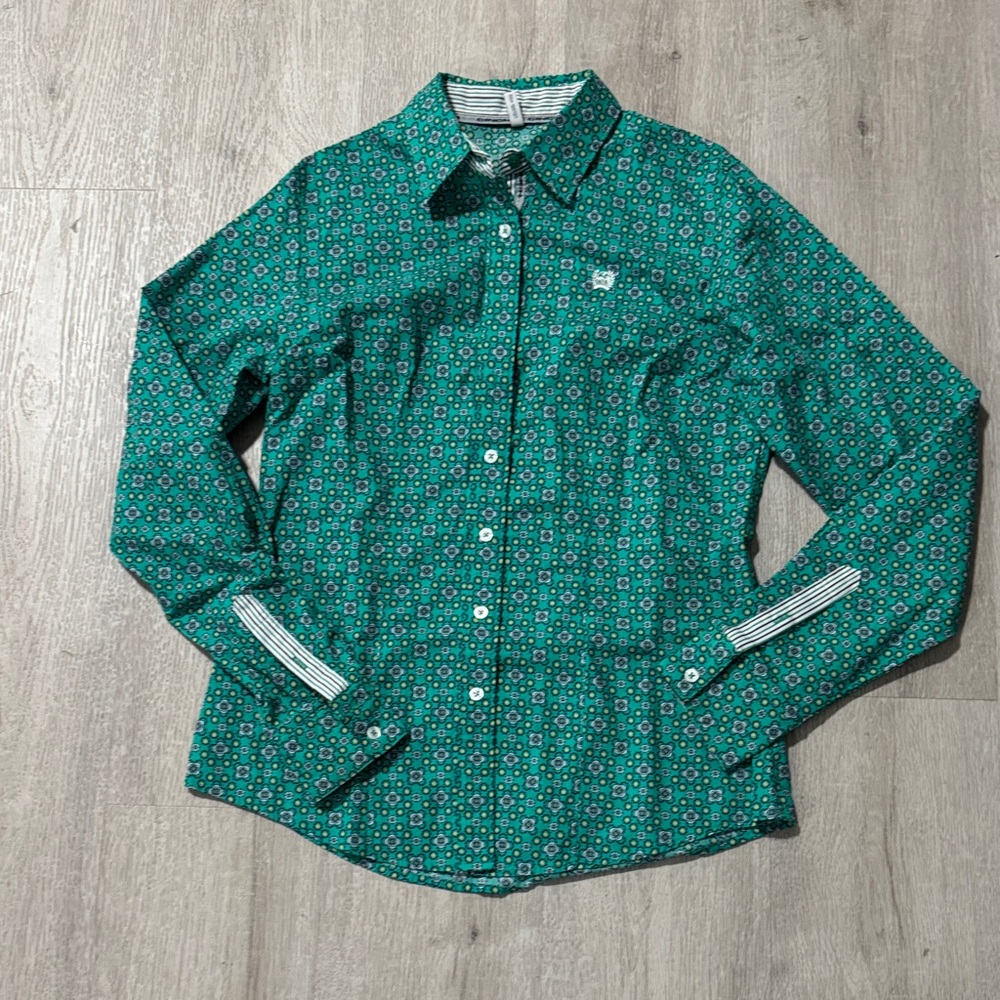 Cinch Green Button Down Shirt for Women